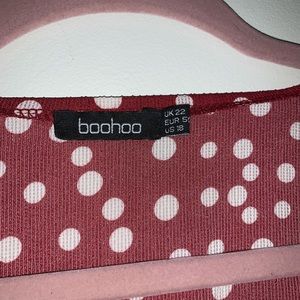 Red and white dot wrap dress